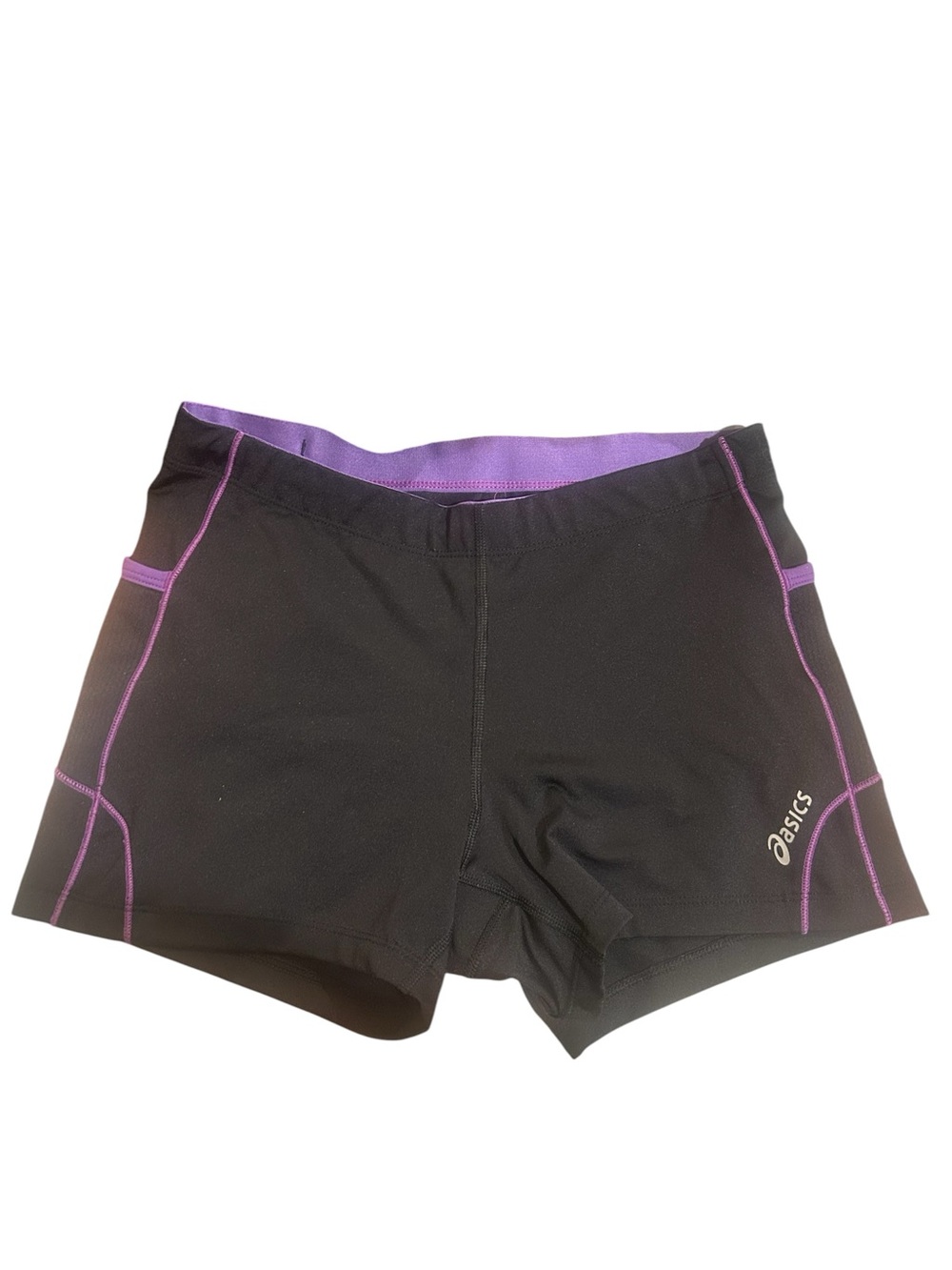 ASICS Women's Black Athletic Shorts with Purple Trim